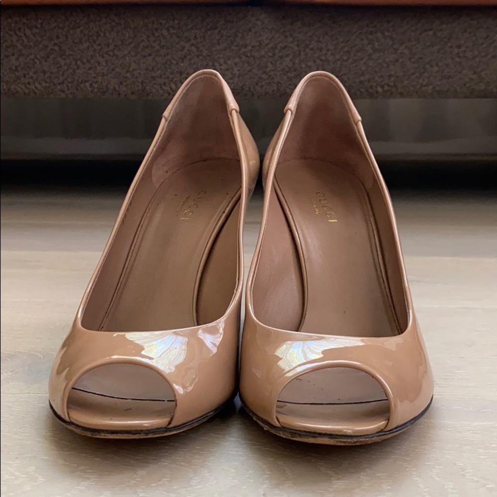 Gucci Peeptoe Nude Patent Heel